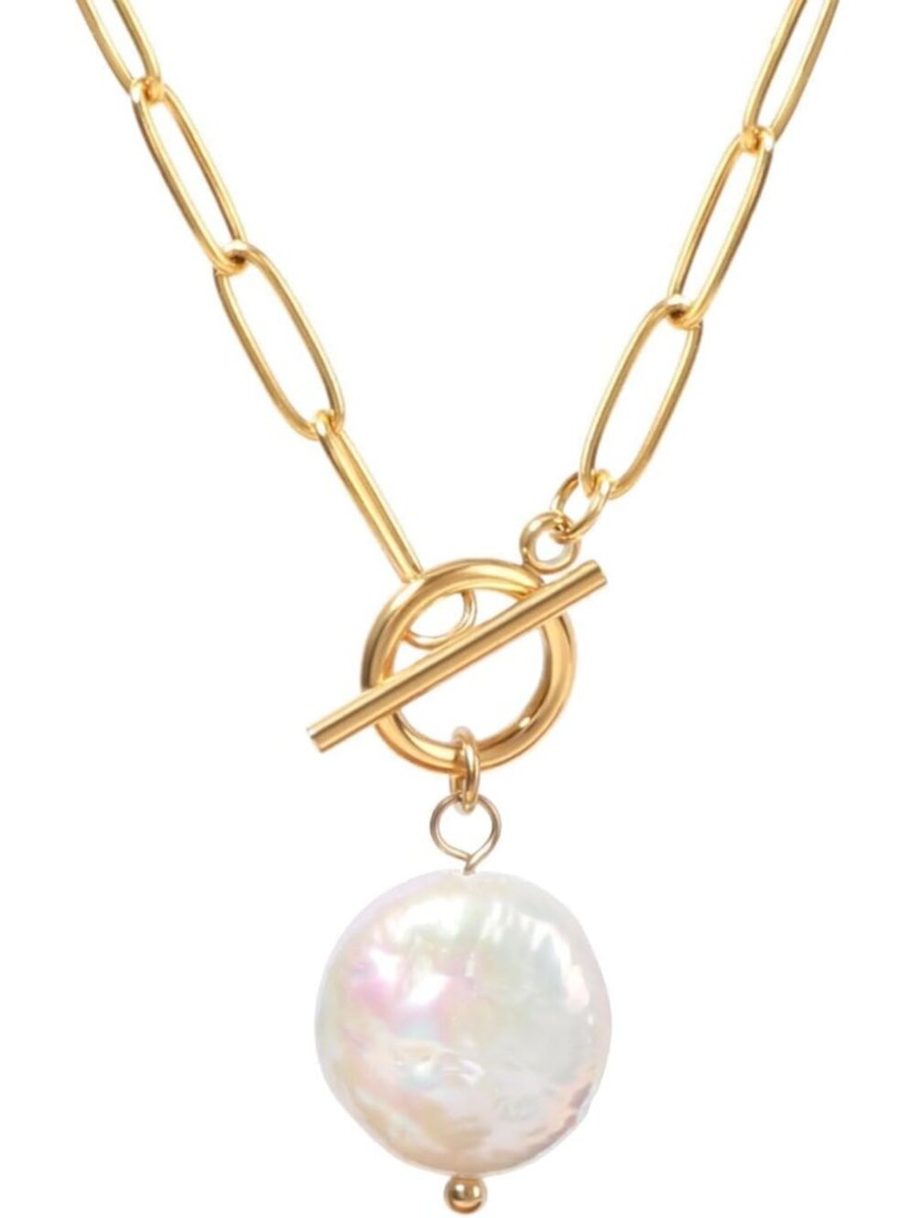 Layered Pearl Gemstone Toggle Necklace - 18k Gold Plated Baroque Jewelry Gift